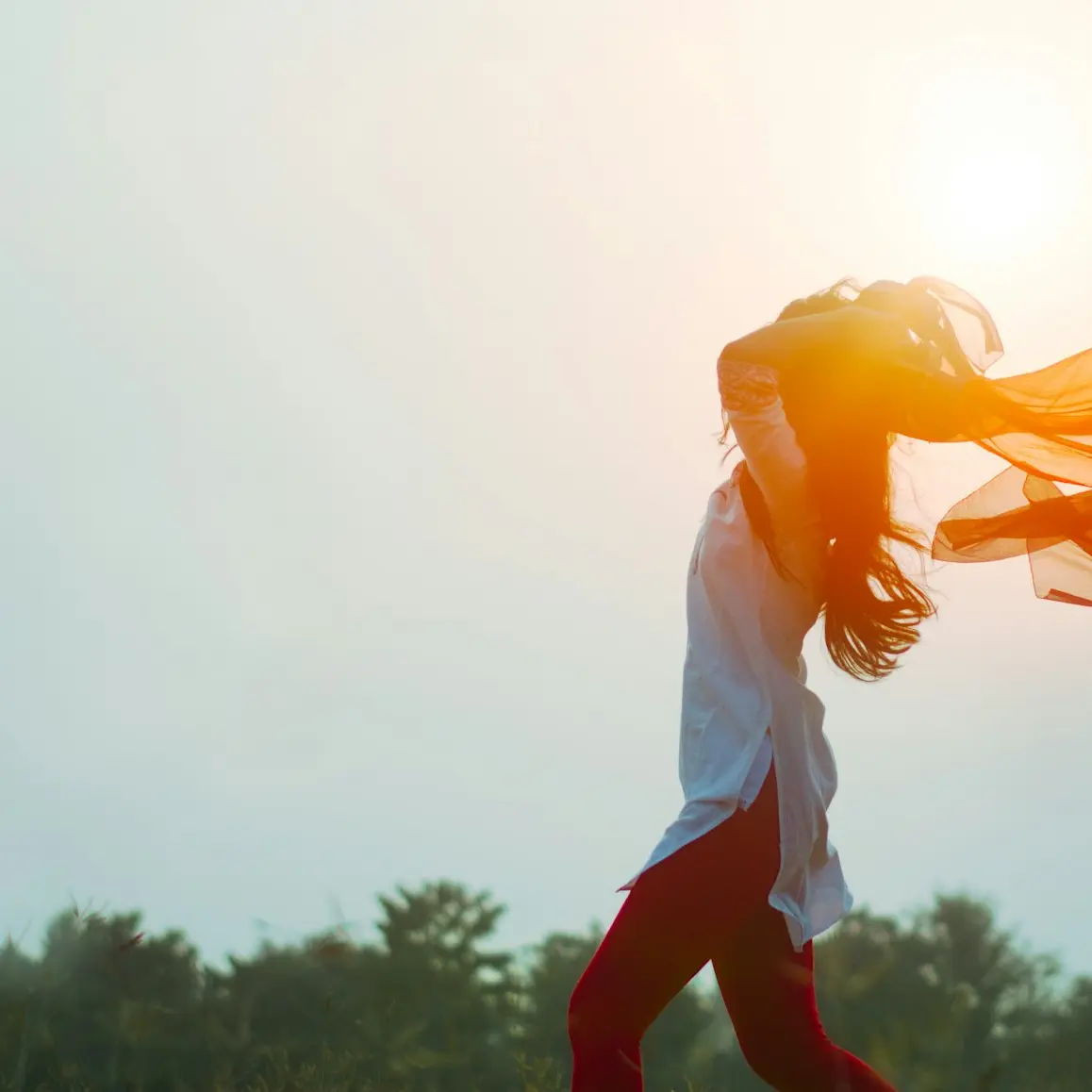 woman spreading hair at during sunset